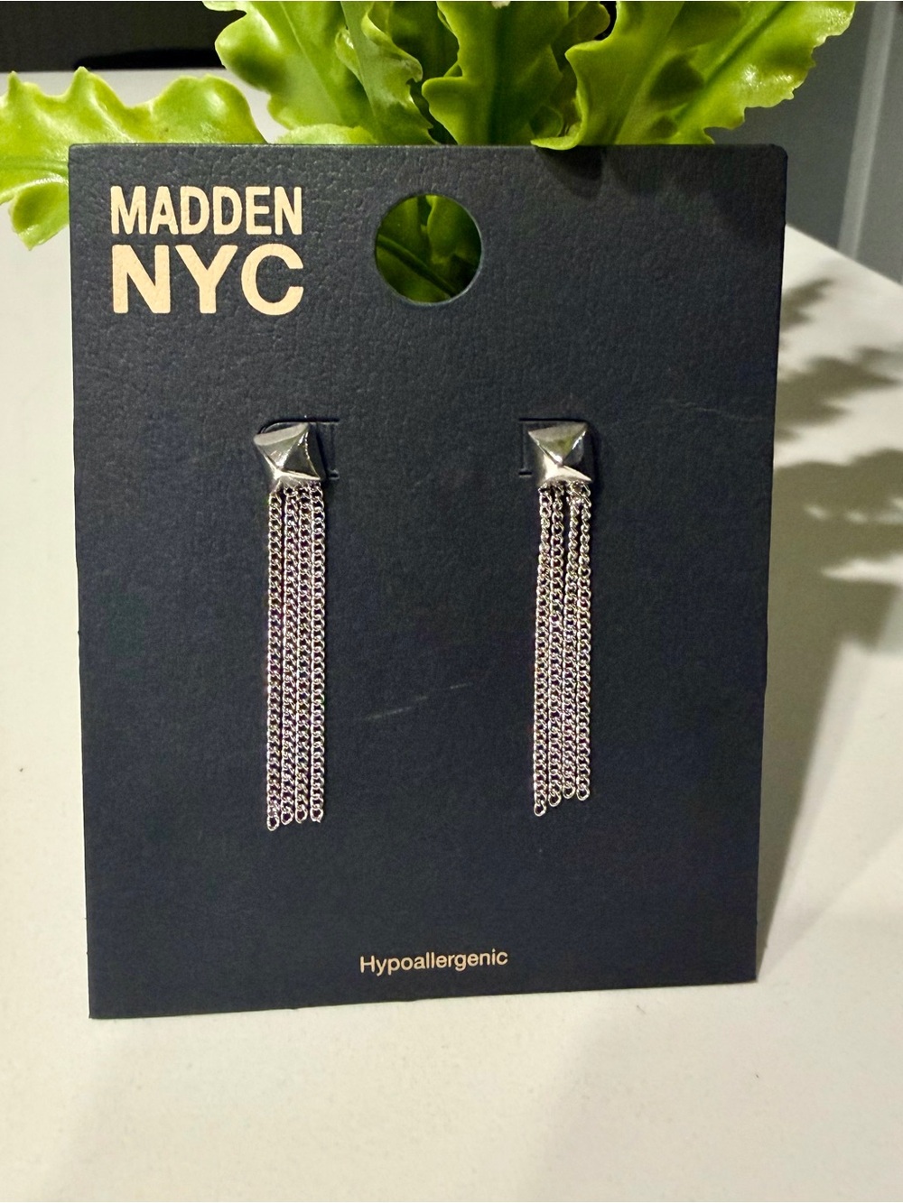 Madden NYC Silver Pyramid Tassel Drop Earrings